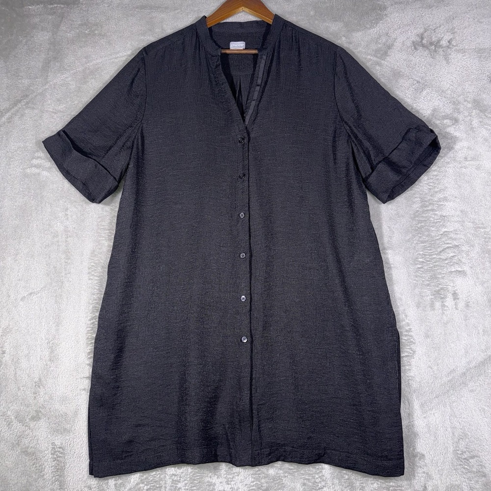 Chico's Black Linen Blend  Size 3 16/18 Summer Beach Coastal Preppy Chic